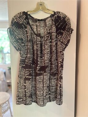 Esprit Brown and White Printed Short-Sleeve Blouse